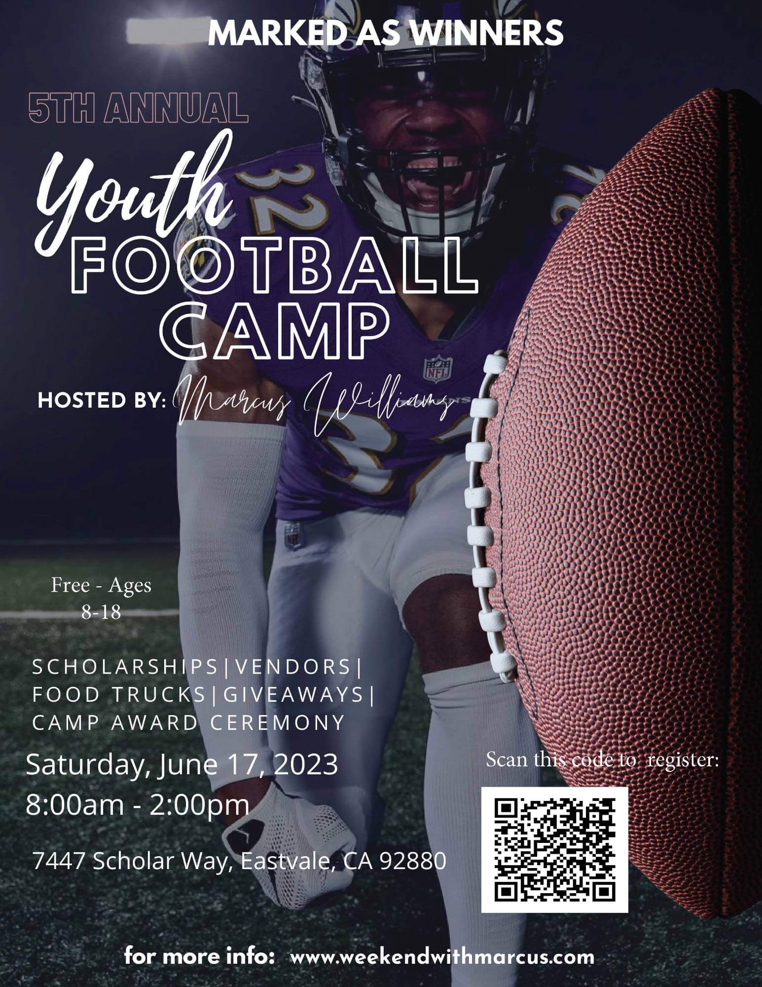 City of Eastvale, CA - In collaboration with the Marcus Williams Third  Annual Youth Football Camp, Tilly's Life Center (TLC), a youth-focused  non-profit foundation, will provide a special teen empowerment session. TLC